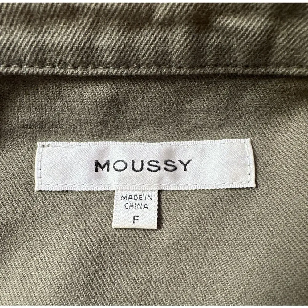 Moussy Olive Green Military Utility Button Front Jacket Logo Belted‎ Size Free